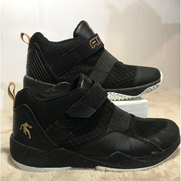 AND1 Size 6 Boys Basketball Shoes Black Gold Mid Top Hook & Loop - Picture 3 of 13